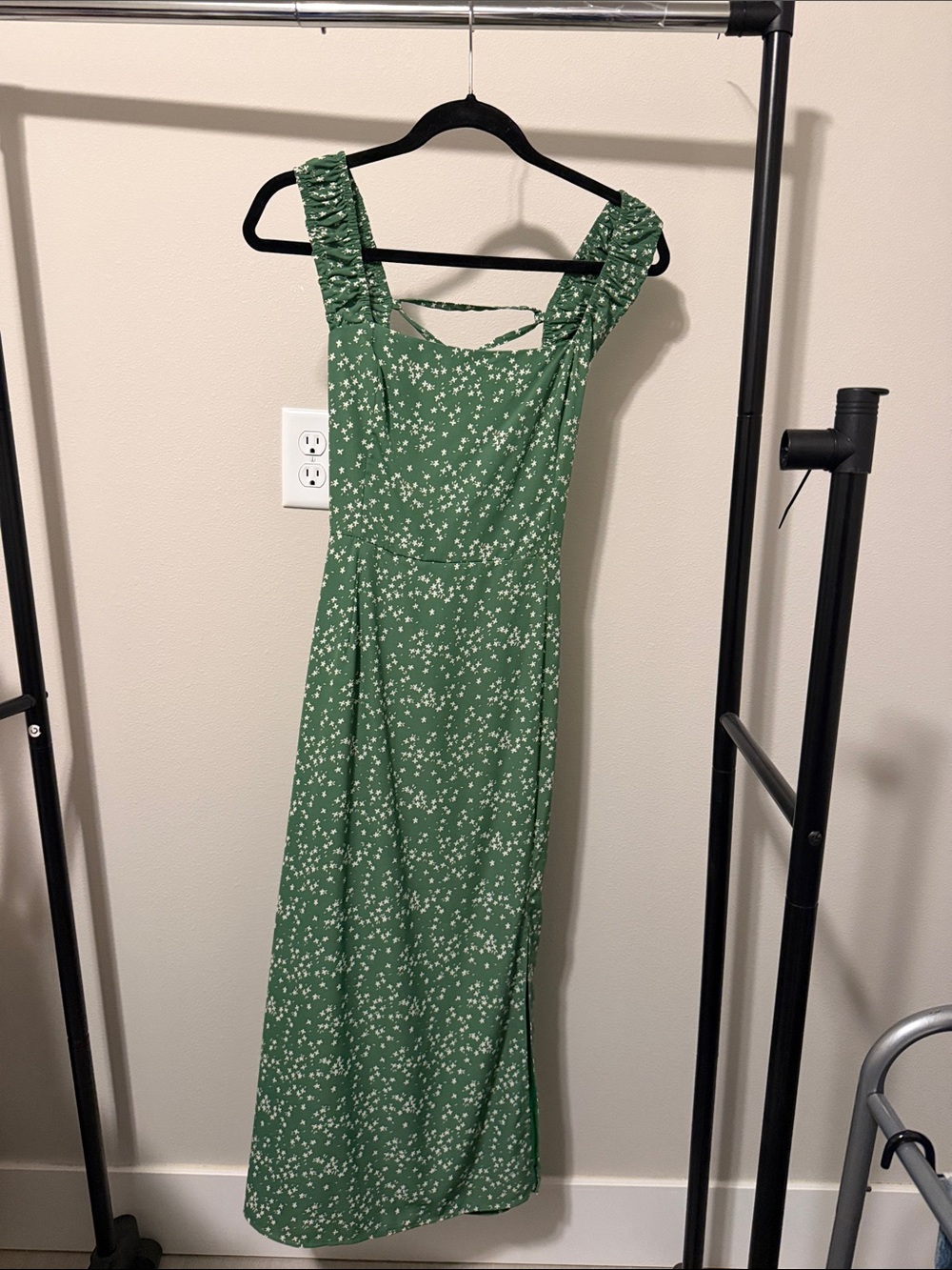 Lush Green Floral Maxi Dress with Ruffled Straps